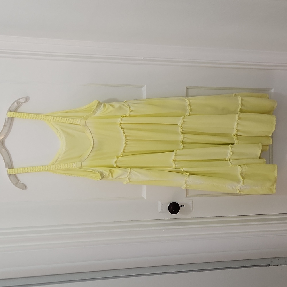 Anthropologie Pale Yellow Tiered Midi Dress - Picture 4 of 9